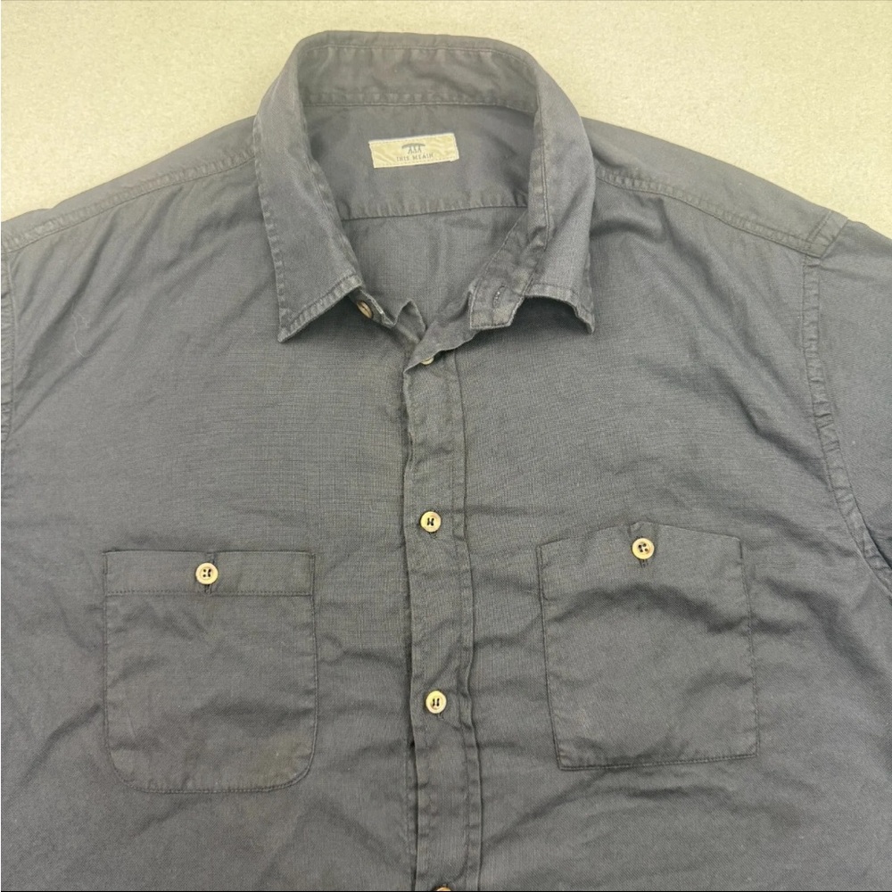 INIS MEAIN Shirt Men Black Long Sleeve Button Down Cotton Pocket Italy Made Sz L - Picture 2 of 10